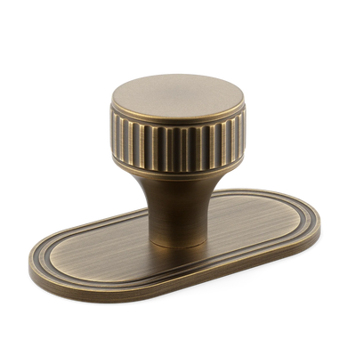 Armac Martin Barwick Ridged Cabinet Knob with Backplate in 25mm / Satin Antique Satin Lacquered