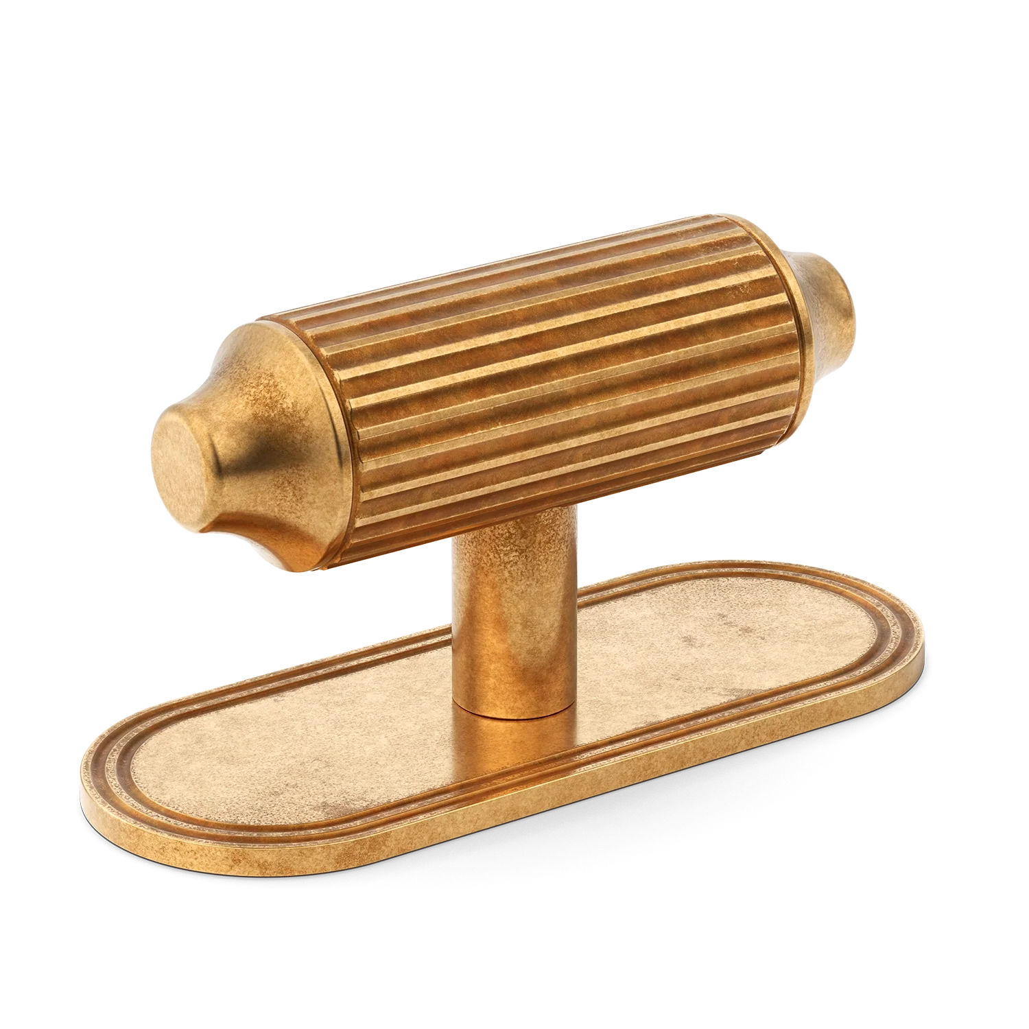 Armac Martin Barwick Ridged T-bar Handle with Backplate in 79mm / Burnished Brass