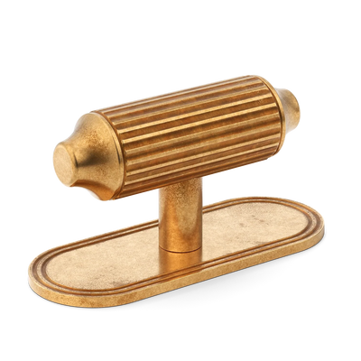 Armac Martin Barwick Ridged T-bar Handle with Backplate in 79mm / Burnished Brass