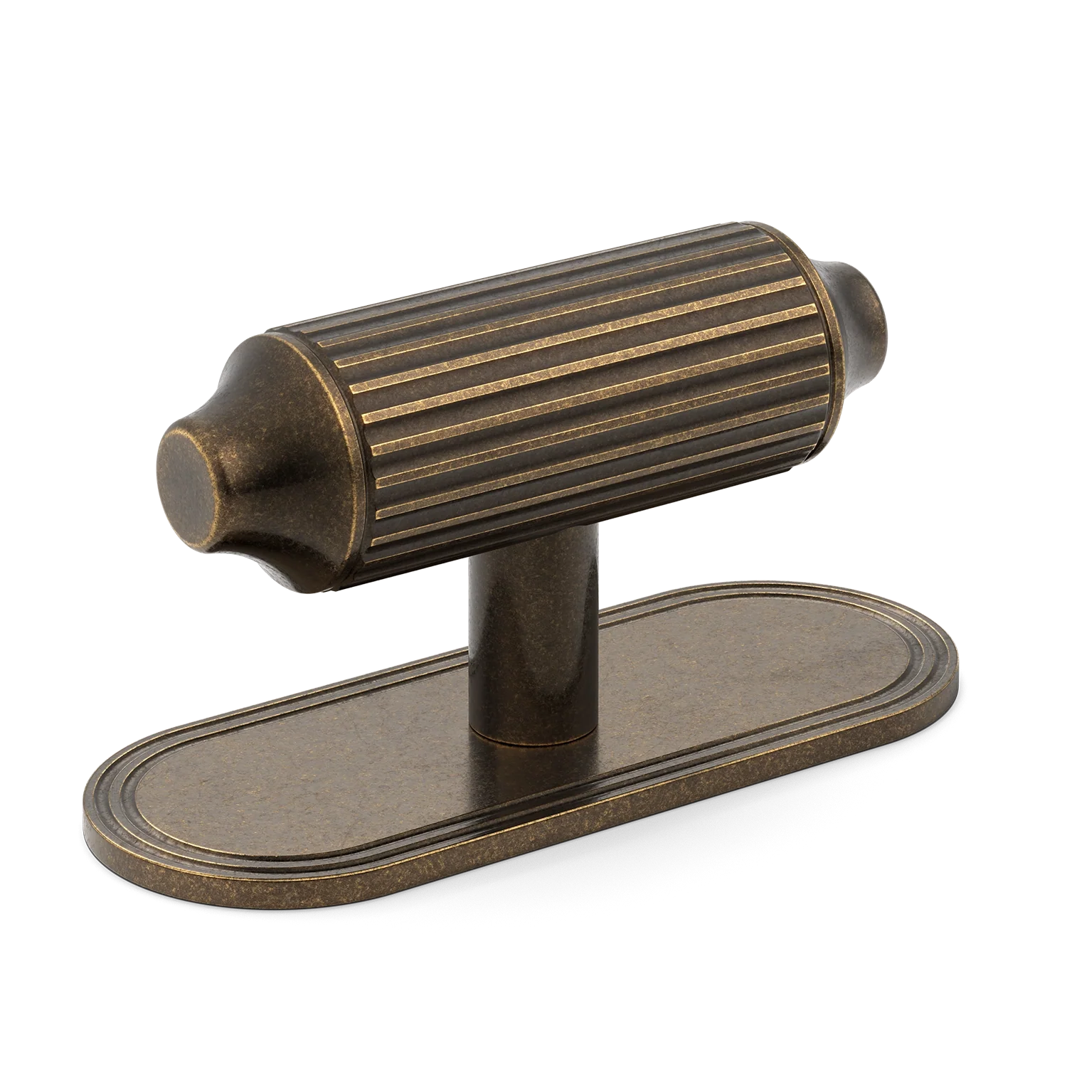 Armac Martin Barwick Ridged T-bar Handle with Backplate in 79mm / Dark Aged Brass