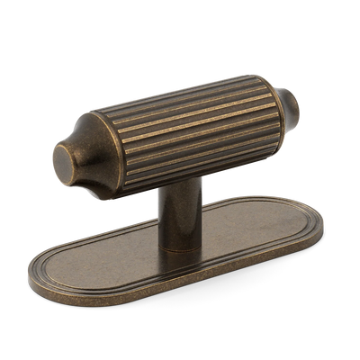Armac Martin Barwick Ridged T-bar Handle with Backplate in 79mm / Dark Aged Brass