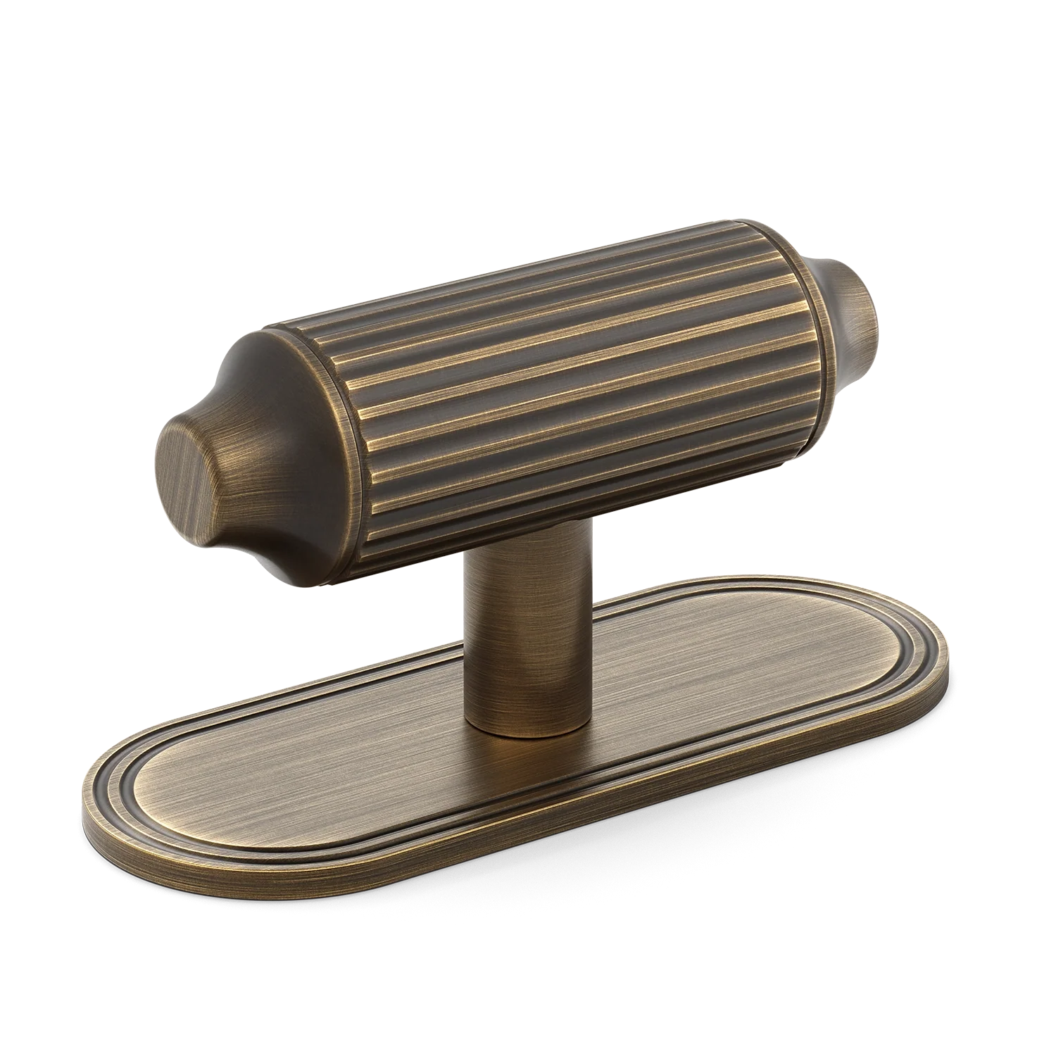 Armac Martin Barwick Ridged T-bar Handle with Backplate in 79mm / Satin Antique Satin Lacquered