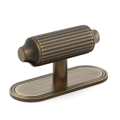Armac Martin Barwick Ridged T-bar Handle with Backplate in 79mm / Satin Antique Satin Lacquered