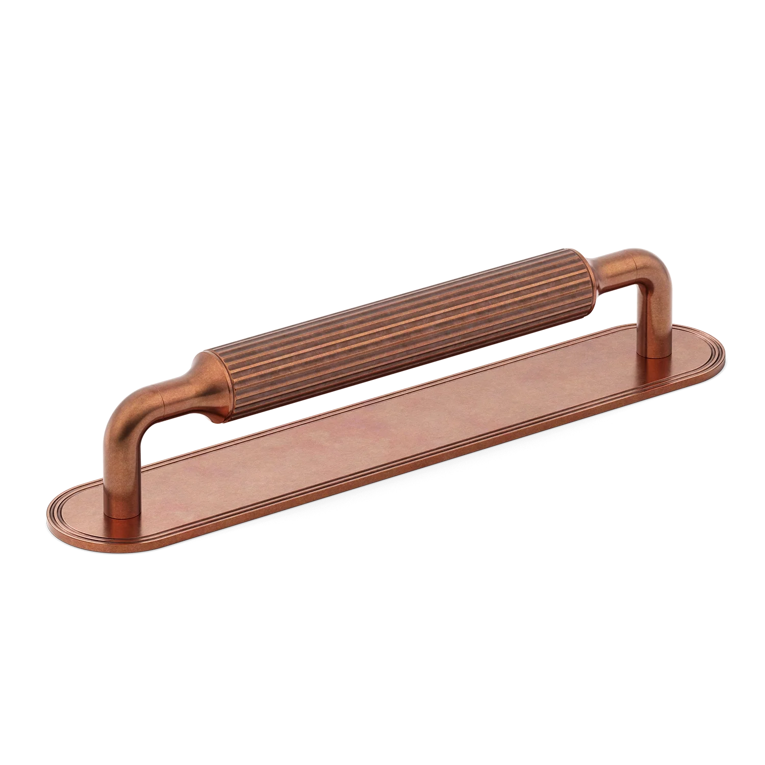 Armac Martin Barwick Ridged Cabinet Pull Handle with Backplate in 128mm / Aged Copper