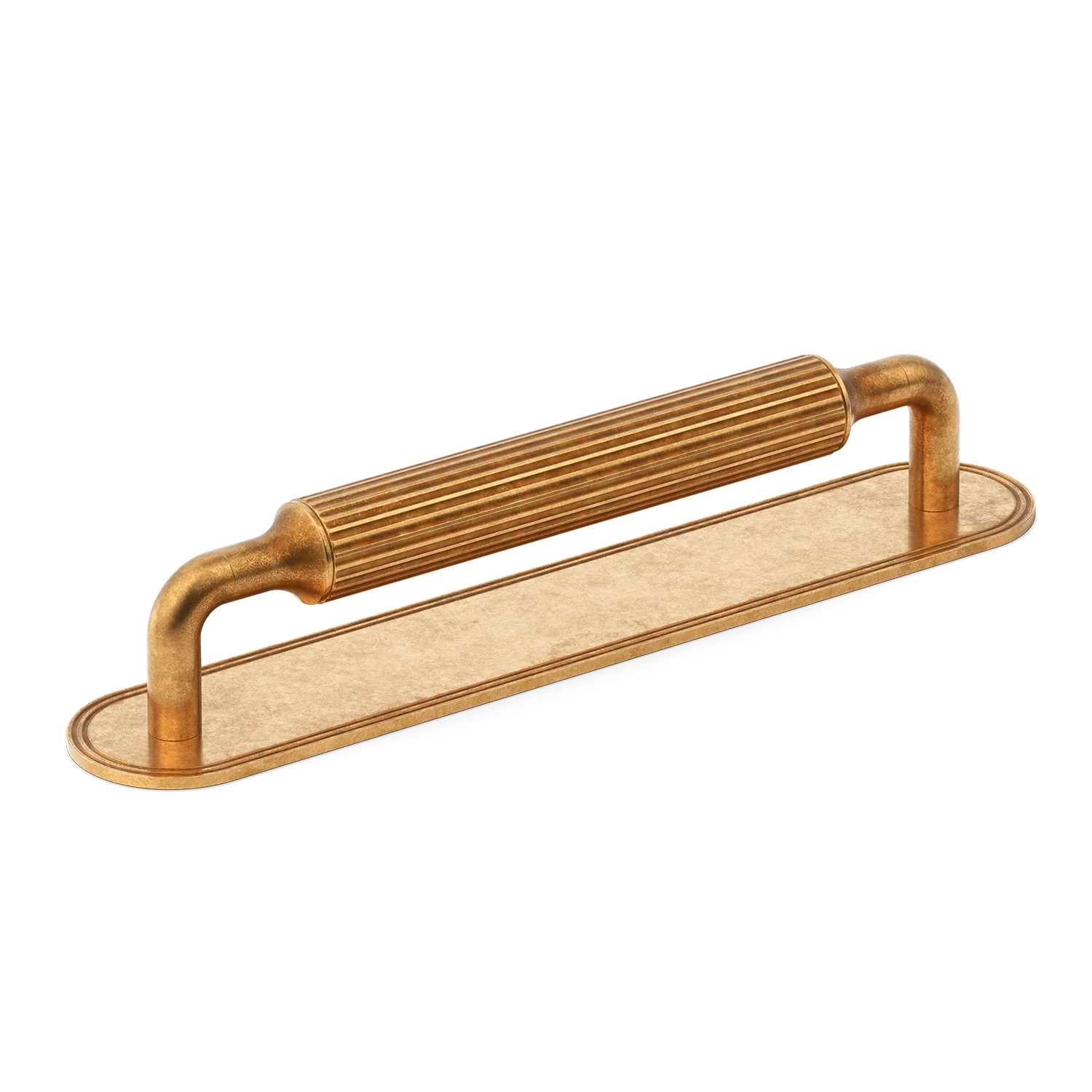 Armac Martin Barwick Ridged Cabinet Pull Handle with Backplate in 128mm / Burnished Brass