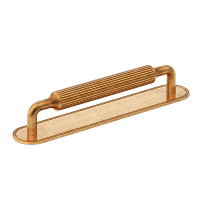 Armac Martin Barwick Ridged Cabinet Pull Handle with Backplate in 128mm / Burnished Brass