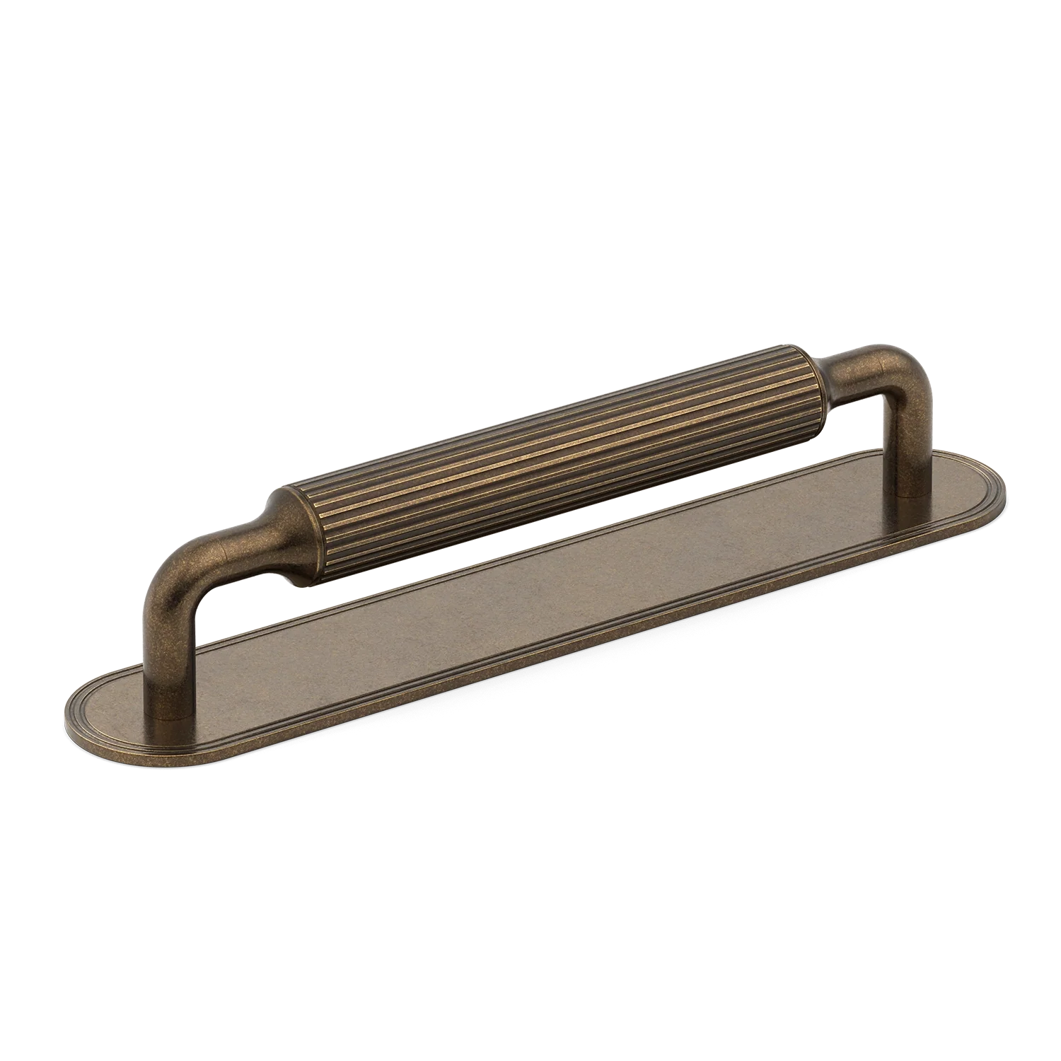Armac Martin Barwick Ridged Cabinet Pull Handle with Backplate in 128mm / Dark Aged Brass