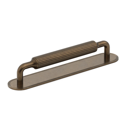 Armac Martin Barwick Ridged Cabinet Pull Handle with Backplate in 128mm / Dark Aged Brass