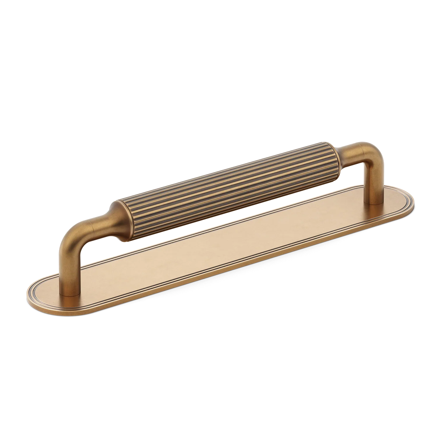 Armac Martin Barwick Ridged Cabinet Pull Handle with Backplate in 128mm / Fine English Antique