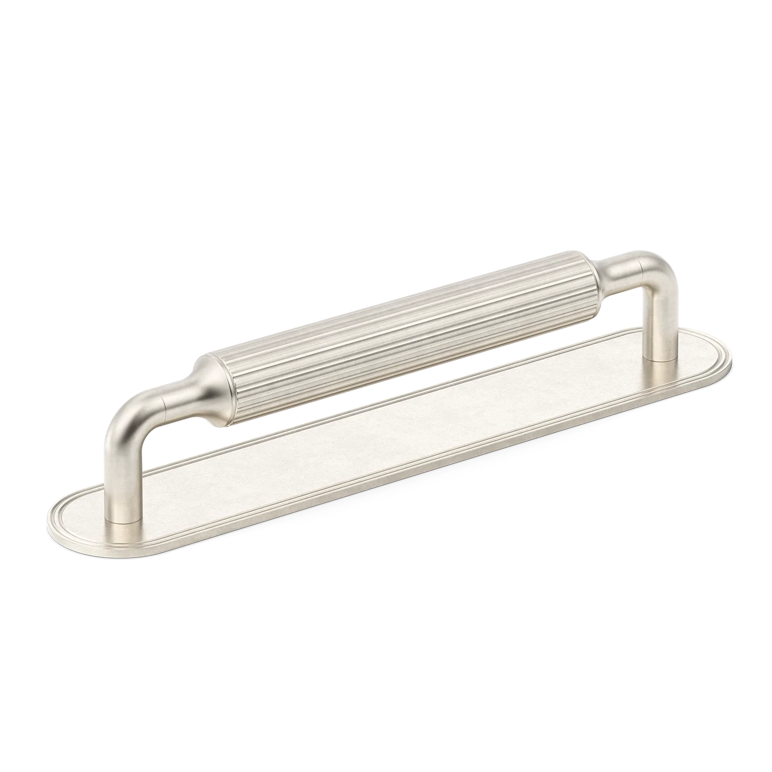 Armac Martin Barwick Ridged Cabinet Pull Handle with Backplate in 128mm / Barrelled Nickel Plate