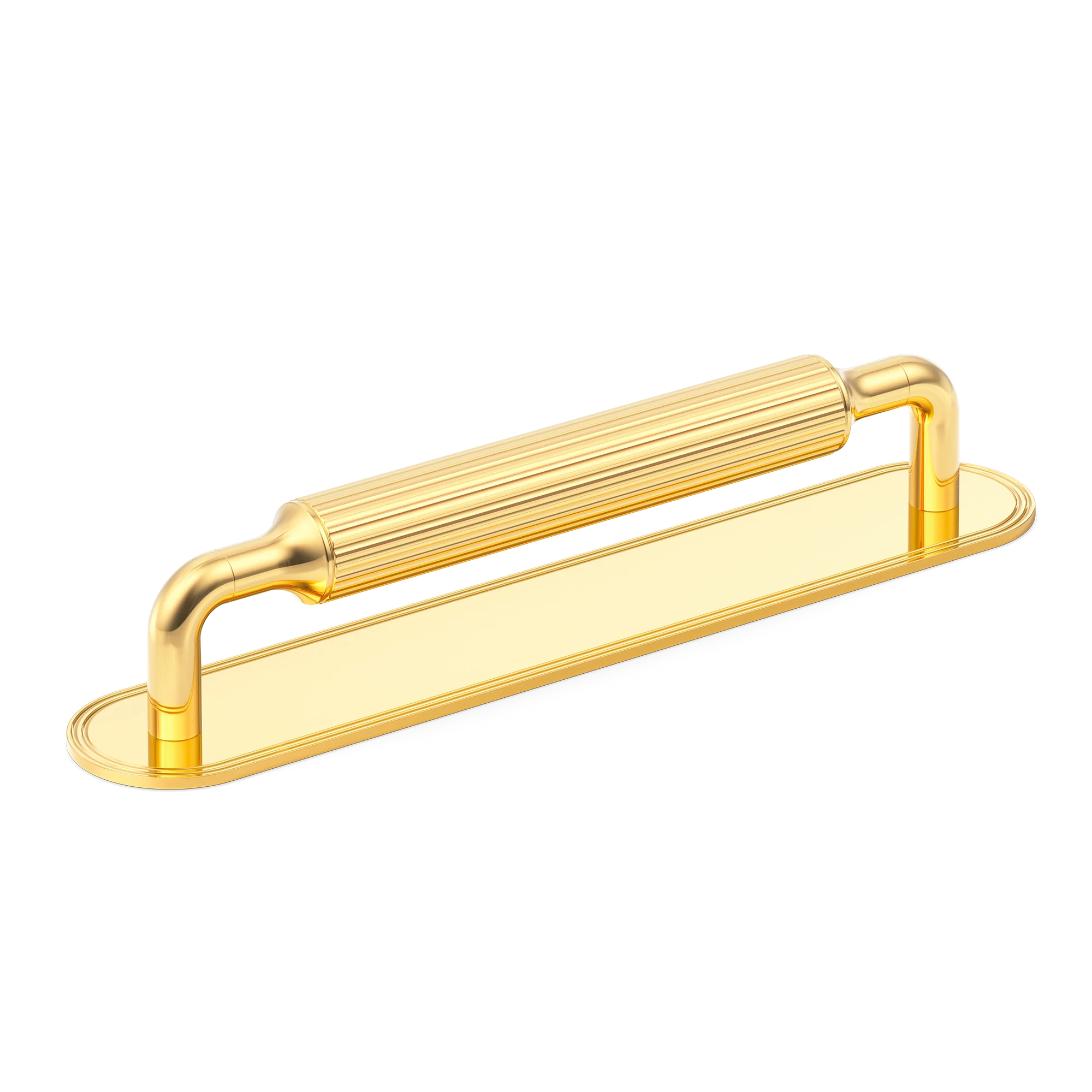 Armac Martin Barwick Ridged Cabinet Pull Handle with Backplate in 128mm / Polished Brass Lacquered
