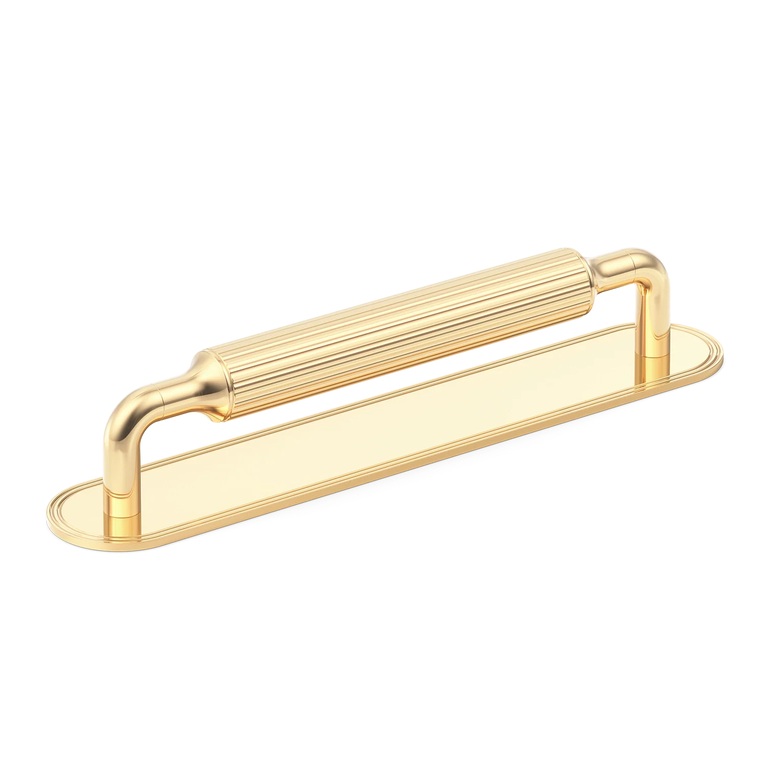 Armac Martin Barwick Ridged Cabinet Pull Handle with Backplate in 128mm / Polished Brass Unlacquered