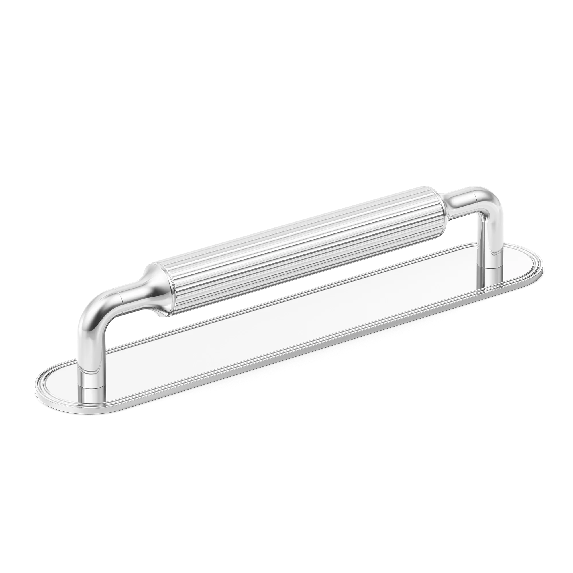 Armac Martin Barwick Ridged Cabinet Pull Handle with Backplate in 128mm / Polished Chrome Plate