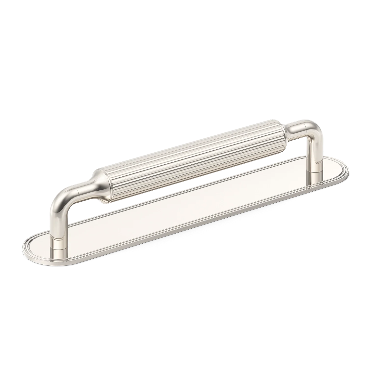 Armac Martin Barwick Ridged Cabinet Pull Handle with Backplate in 128mm / Polished Nickel Plate