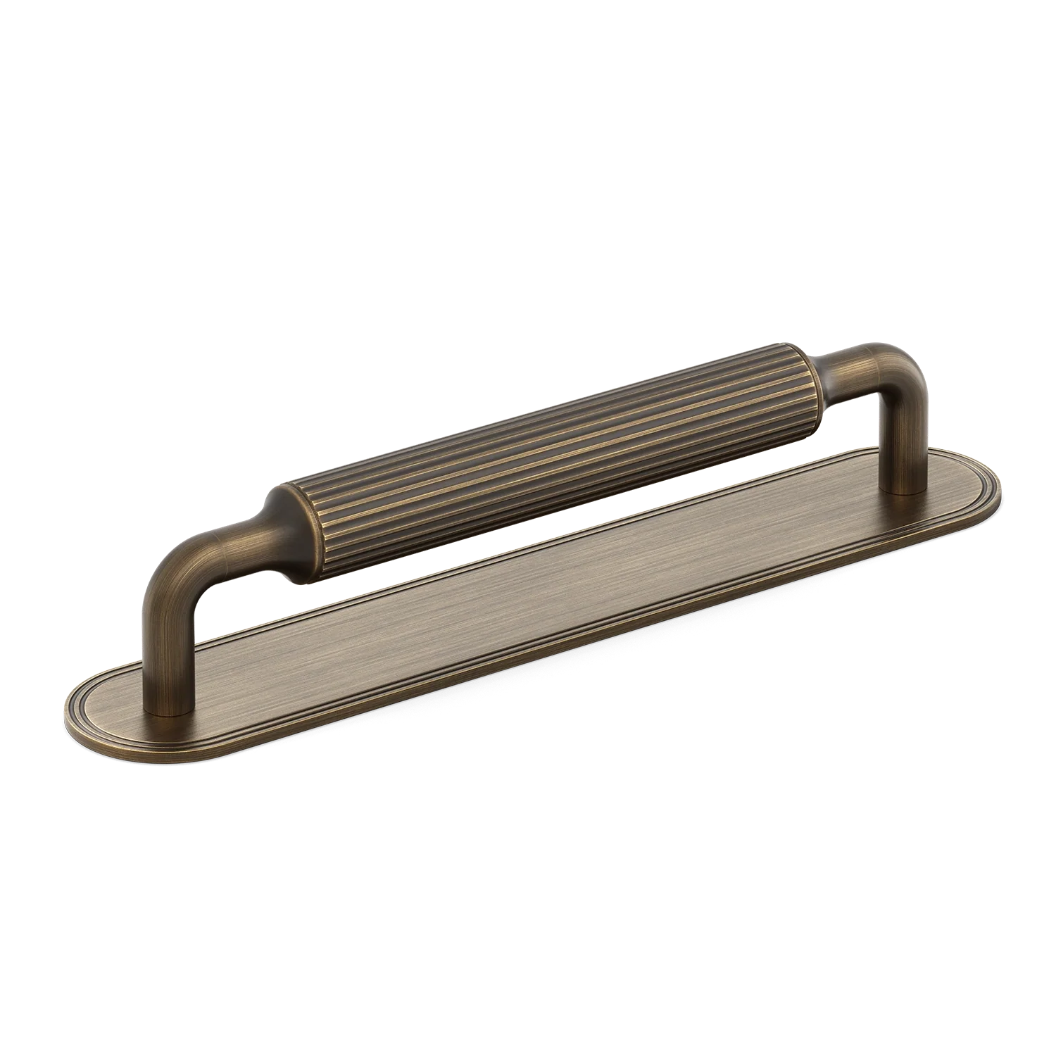 Armac Martin Barwick Ridged Cabinet Pull Handle with Backplate in 128mm / Satin Antique Satin Lacquered