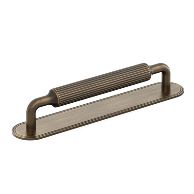 Armac Martin Barwick Ridged Cabinet Pull Handle with Backplate in 128mm / Satin Antique Satin Lacquered