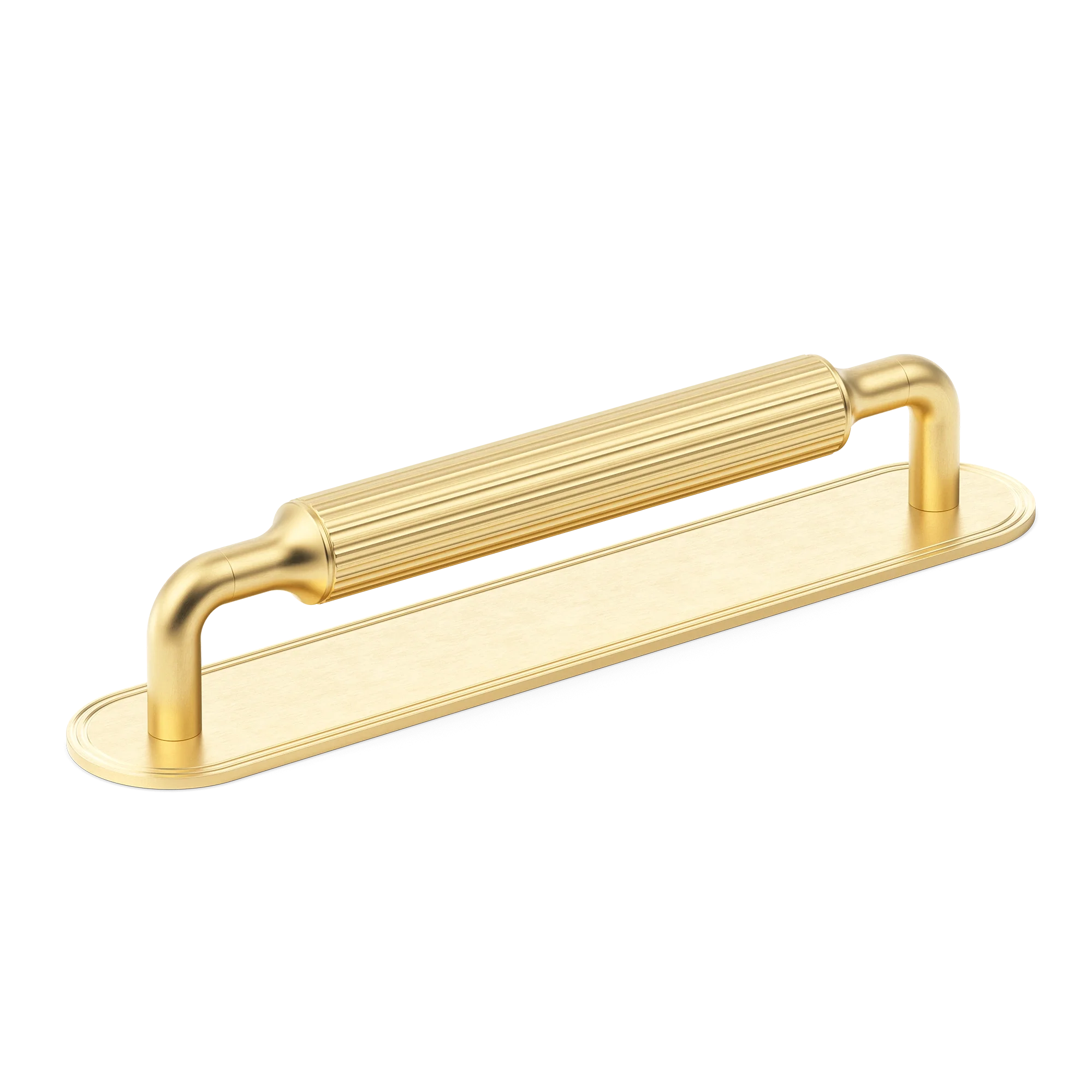 Armac Martin Barwick Ridged Cabinet Pull Handle with Backplate in 128mm / Satin Brass Satin Lacquered