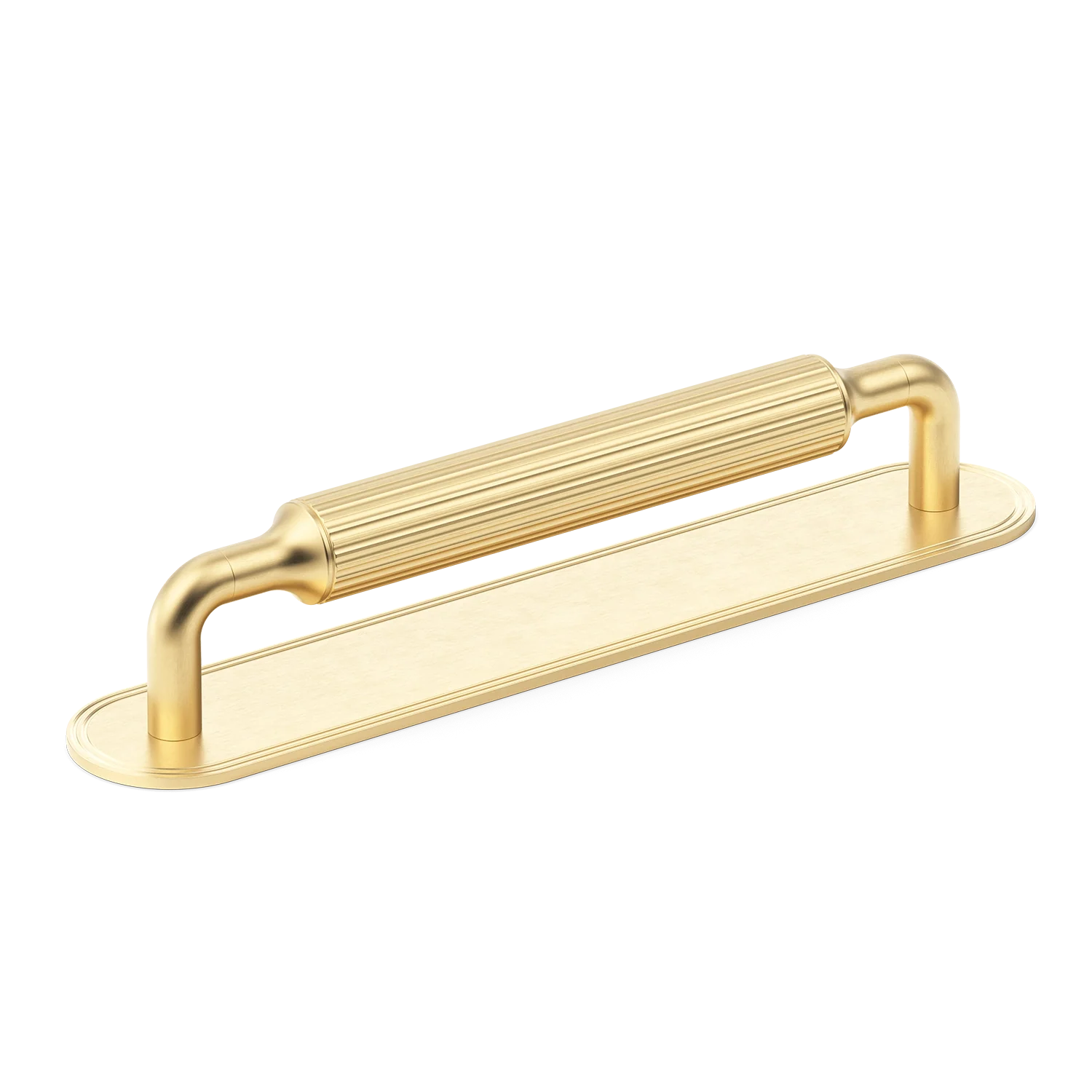 Armac Martin Barwick Ridged Cabinet Pull Handle with Backplate in 128mm / Satin Brass Unlacquered