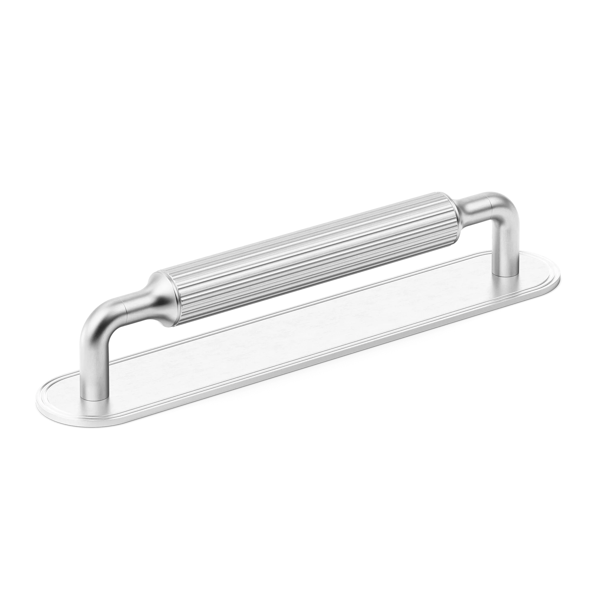 Armac Martin Barwick Ridged Cabinet Pull Handle with Backplate in 128mm / Satin Chrome Plate