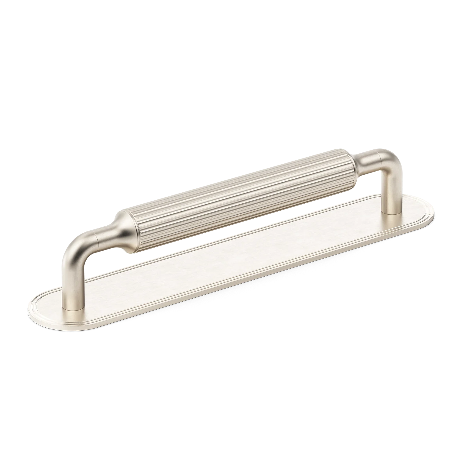 Armac Martin Barwick Ridged Cabinet Pull Handle with Backplate in 128mm / Satin Nickel Plate