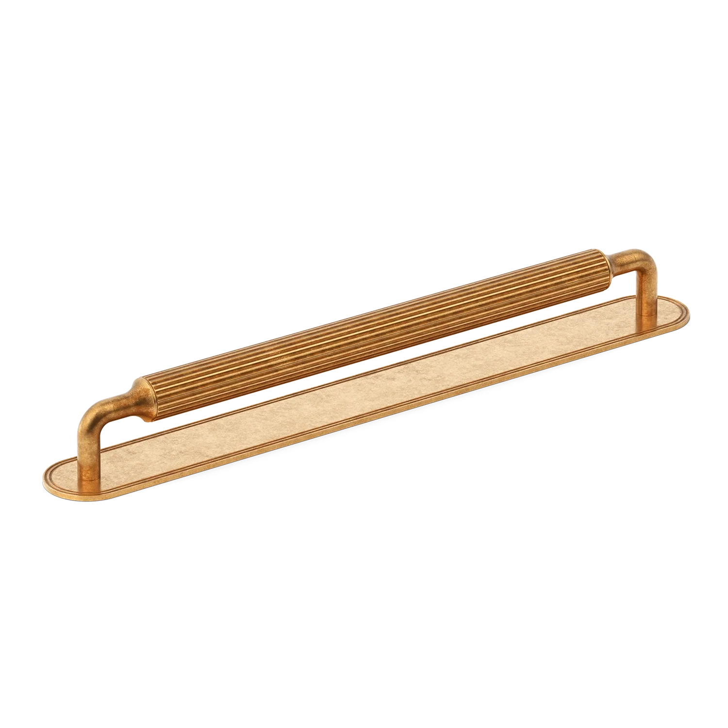 Armac Martin Barwick Ridged Appliance Pull with Backplate in 384mm / Burnished Brass