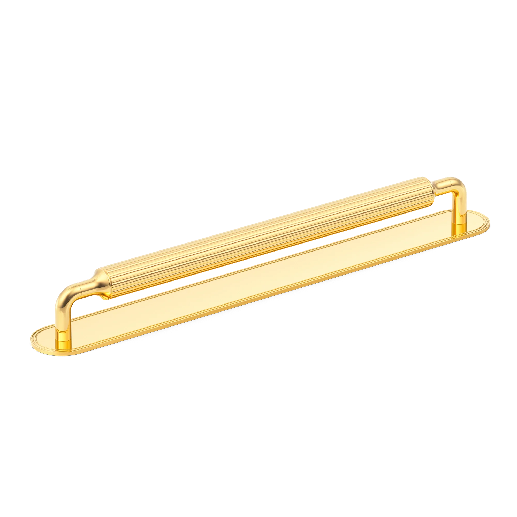 Armac Martin Barwick Ridged Appliance Pull with Backplate in 384mm / Polished Brass Lacquered