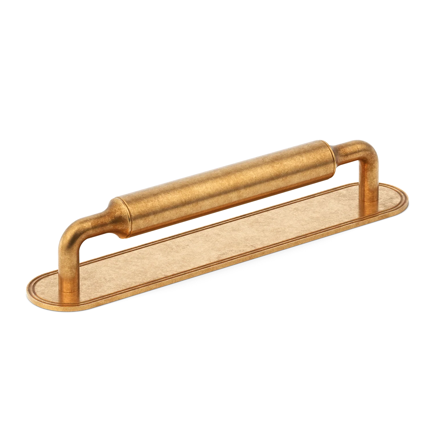 Armac Martin Barwick Plain Cabinet Pull Handle with Backplate in 128mm / Burnished Brass