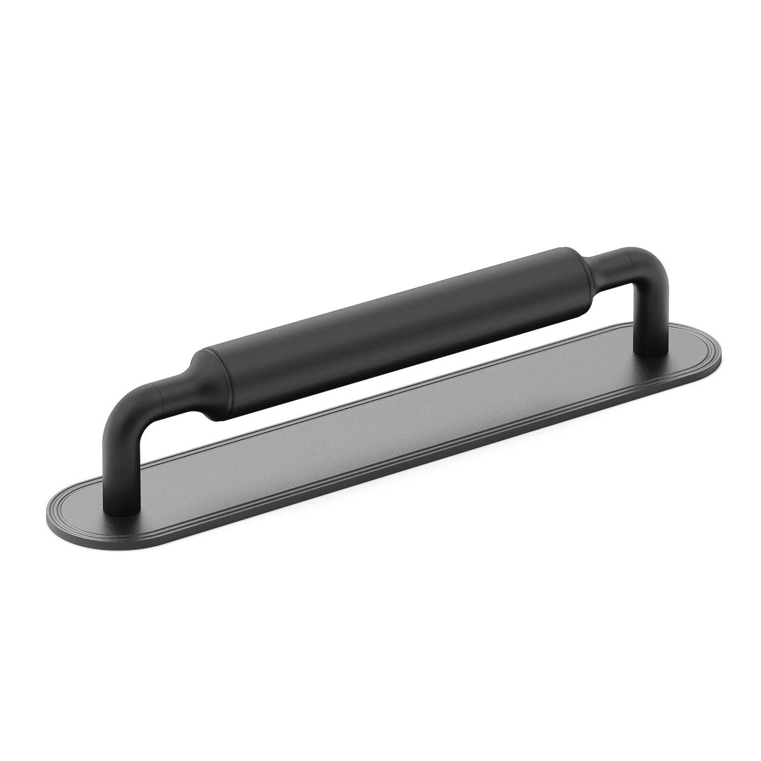 Armac Martin Barwick Plain Cabinet Pull Handle with Backplate in 128mm / Matt Black Lacquered
