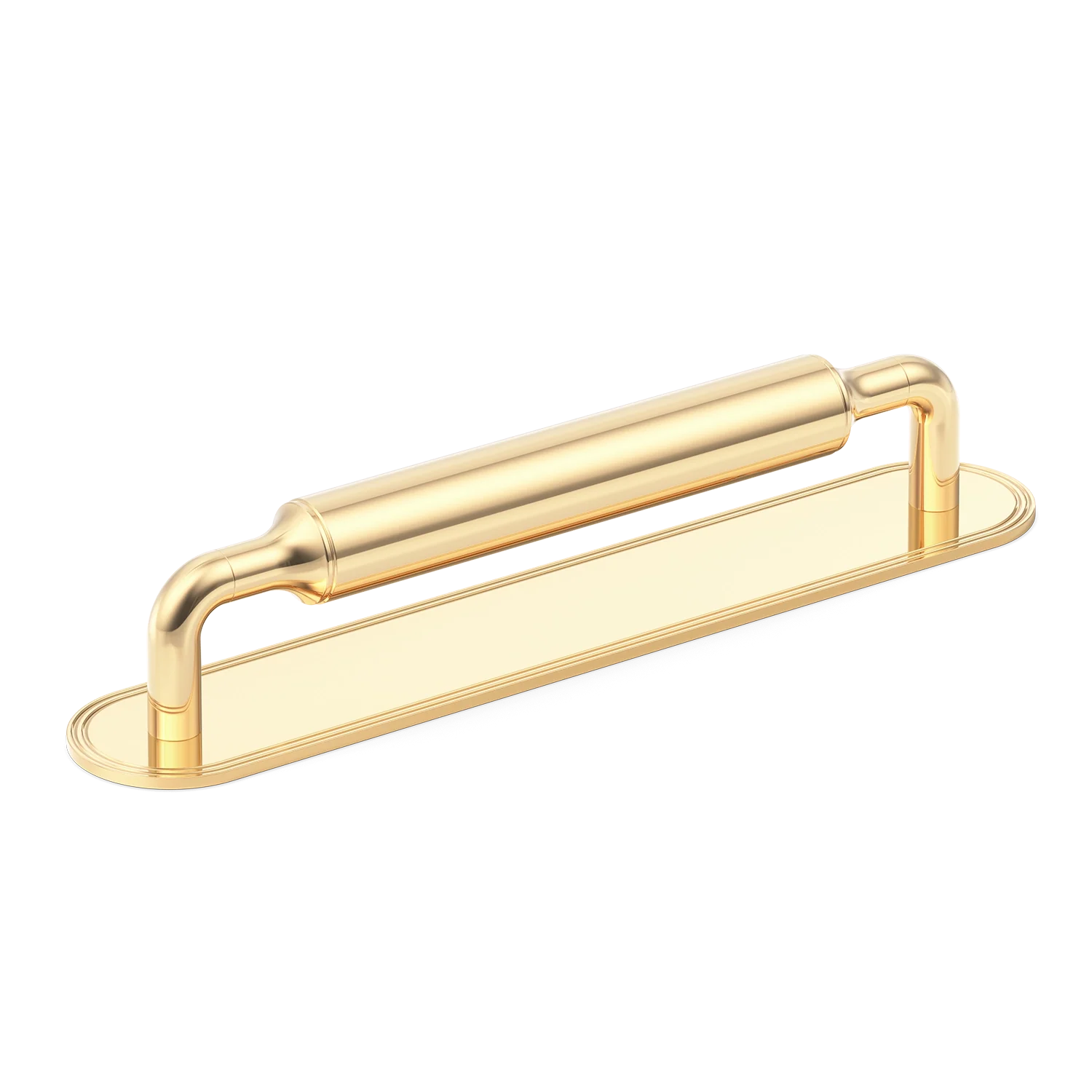 Armac Martin Barwick Plain Cabinet Pull Handle with Backplate in 128mm / Polished Brass Unlacquered
