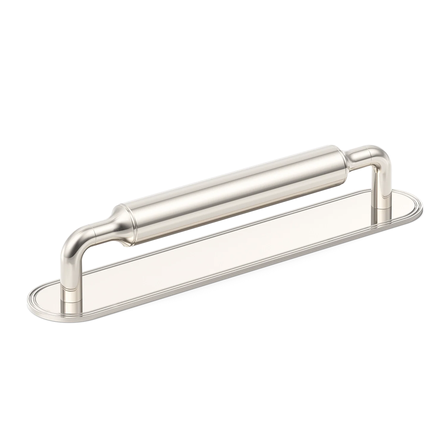 Armac Martin Barwick Plain Cabinet Pull Handle with Backplate in 128mm / Polished Nickel Plate