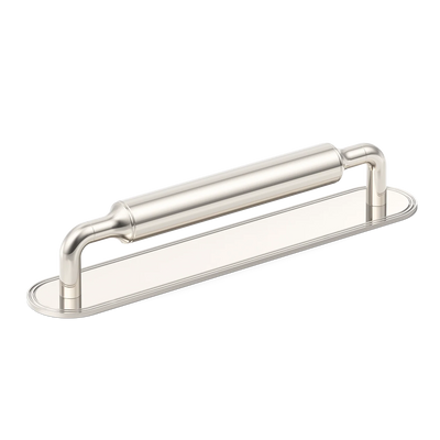 Armac Martin Barwick Plain Cabinet Pull Handle with Backplate in 128mm / Polished Nickel Plate