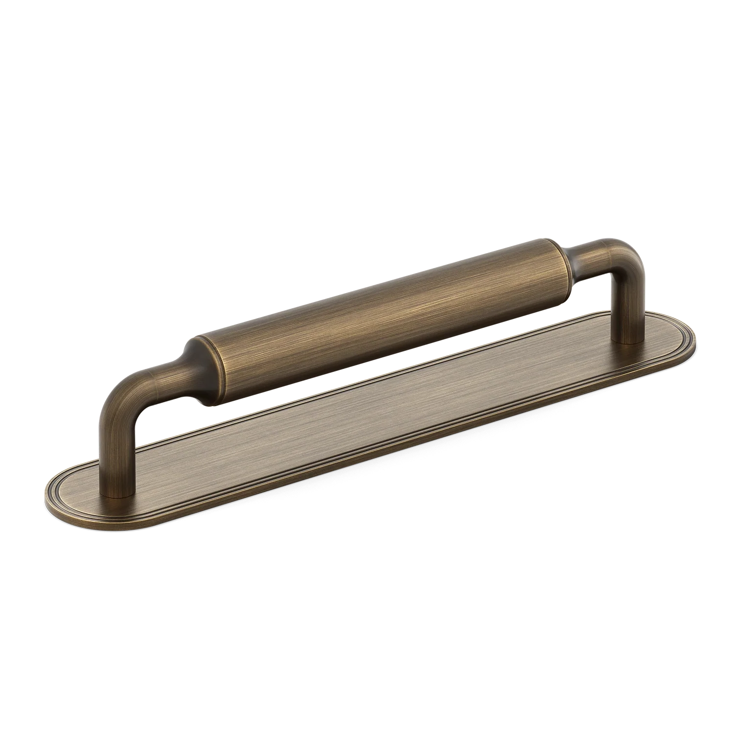 Armac Martin Barwick Plain Cabinet Pull Handle with Backplate in 128mm / Satin Antique Satin Lacquered