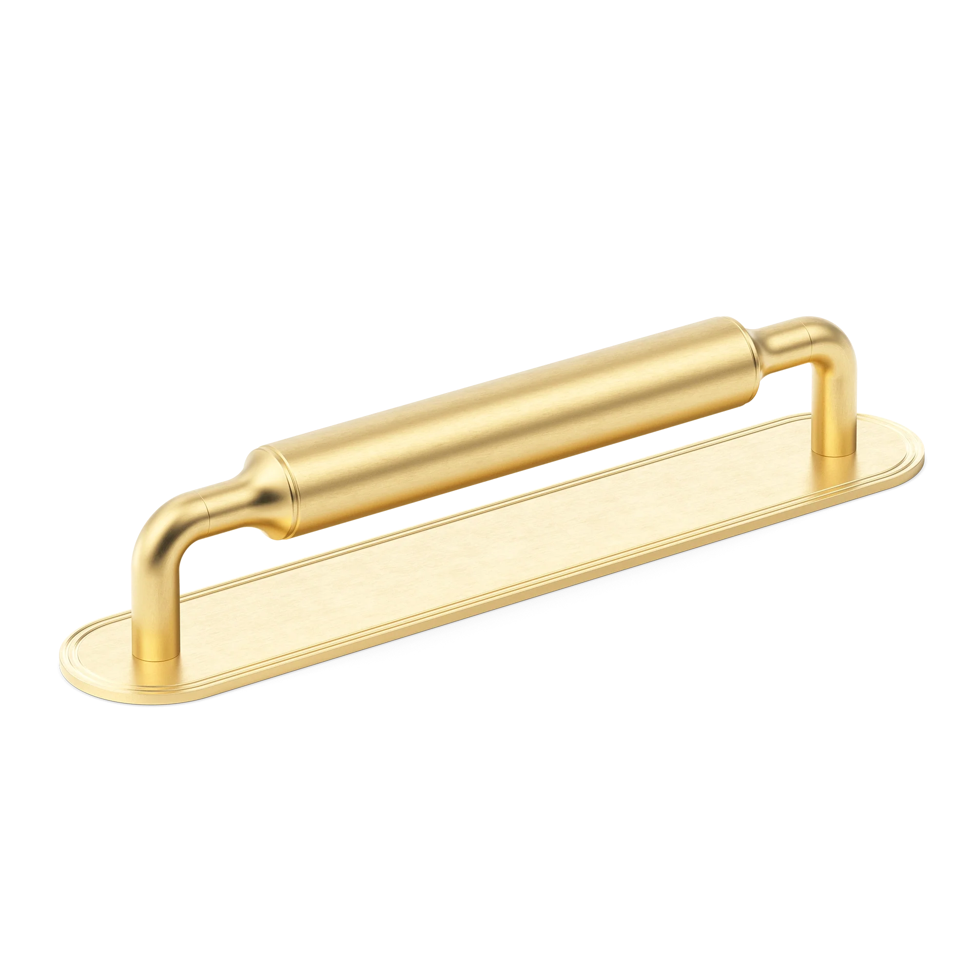 Armac Martin Barwick Plain Cabinet Pull Handle with Backplate in 128mm / Satin Brass Satin Lacquered