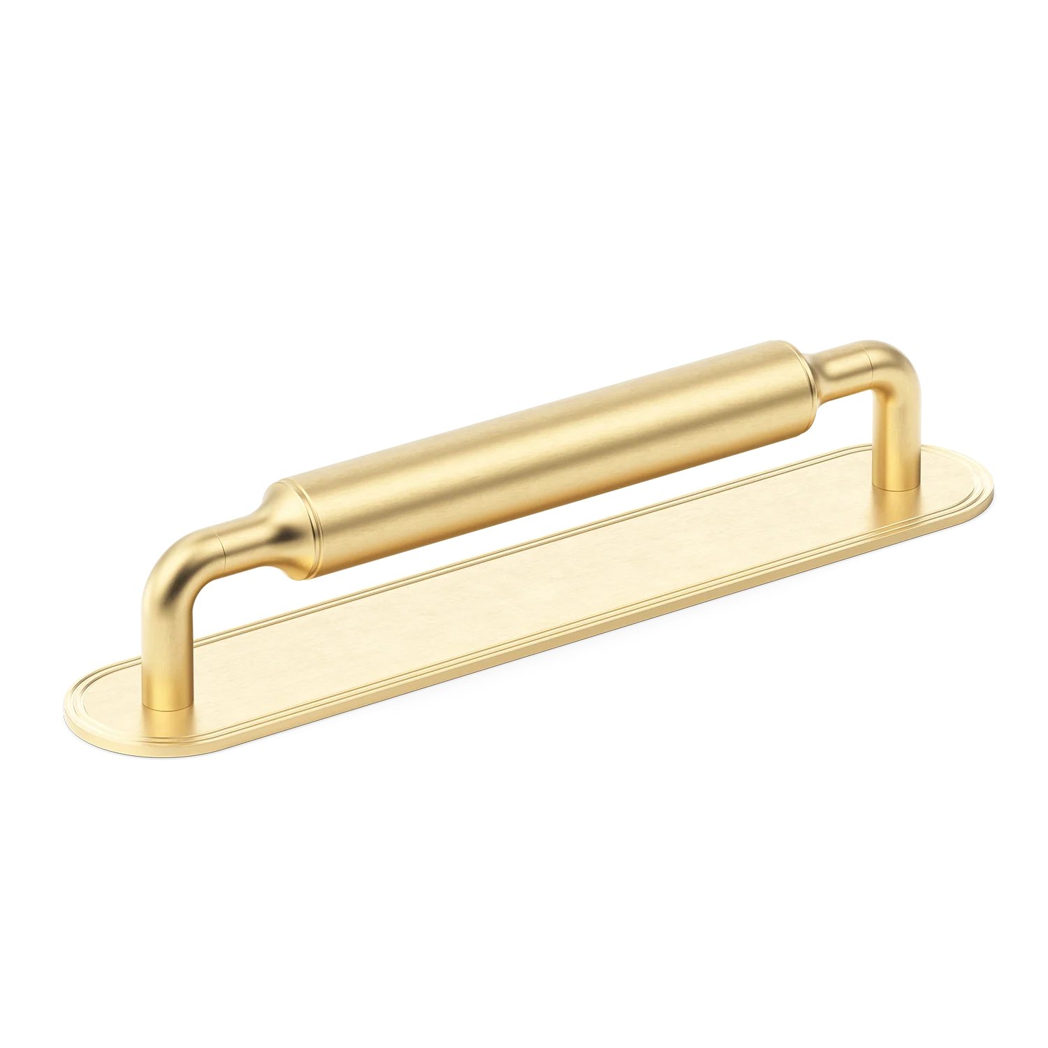 Armac Martin Barwick Plain Cabinet Pull Handle with Backplate in 128mm / Satin Brass Unlacquered