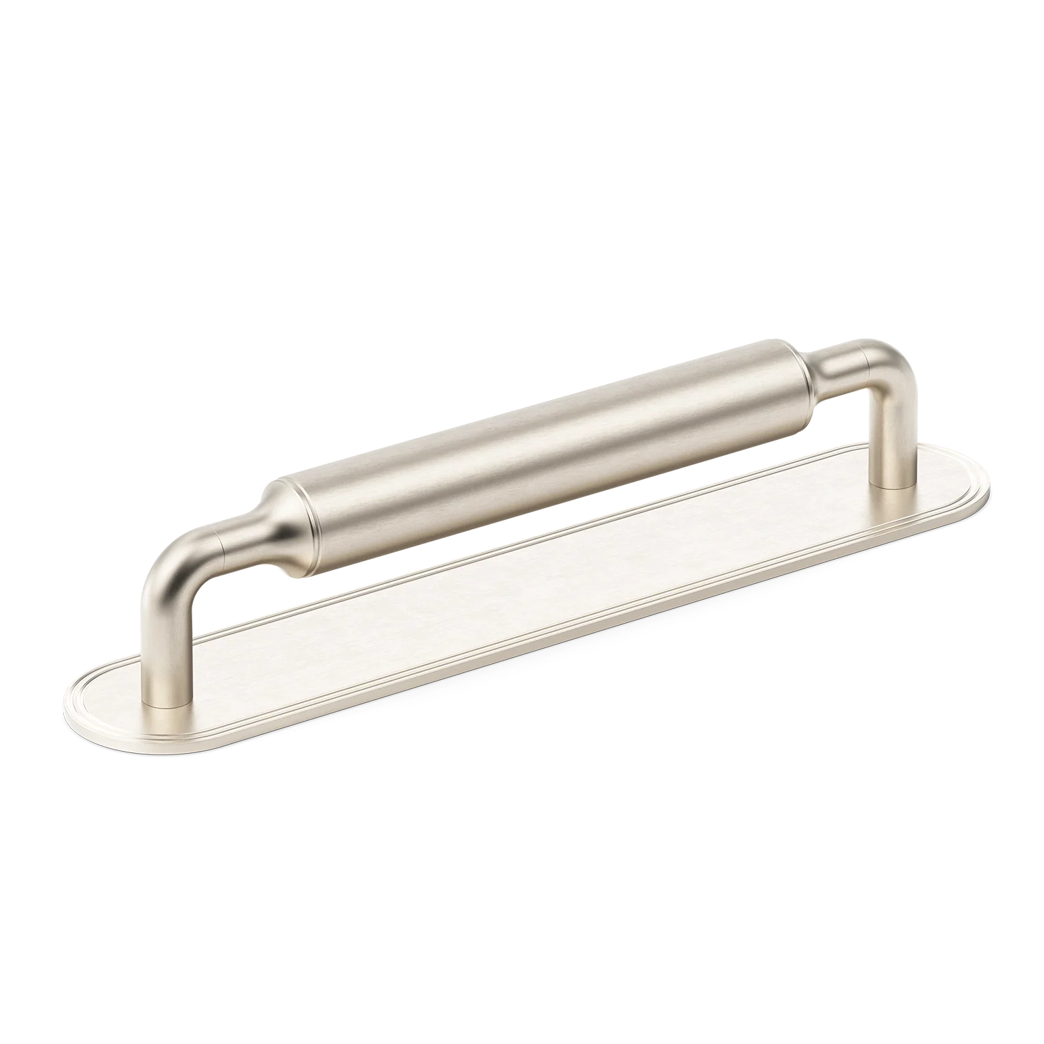 Armac Martin Barwick Plain Cabinet Pull Handle with Backplate in 128mm / Satin Nickel Plate