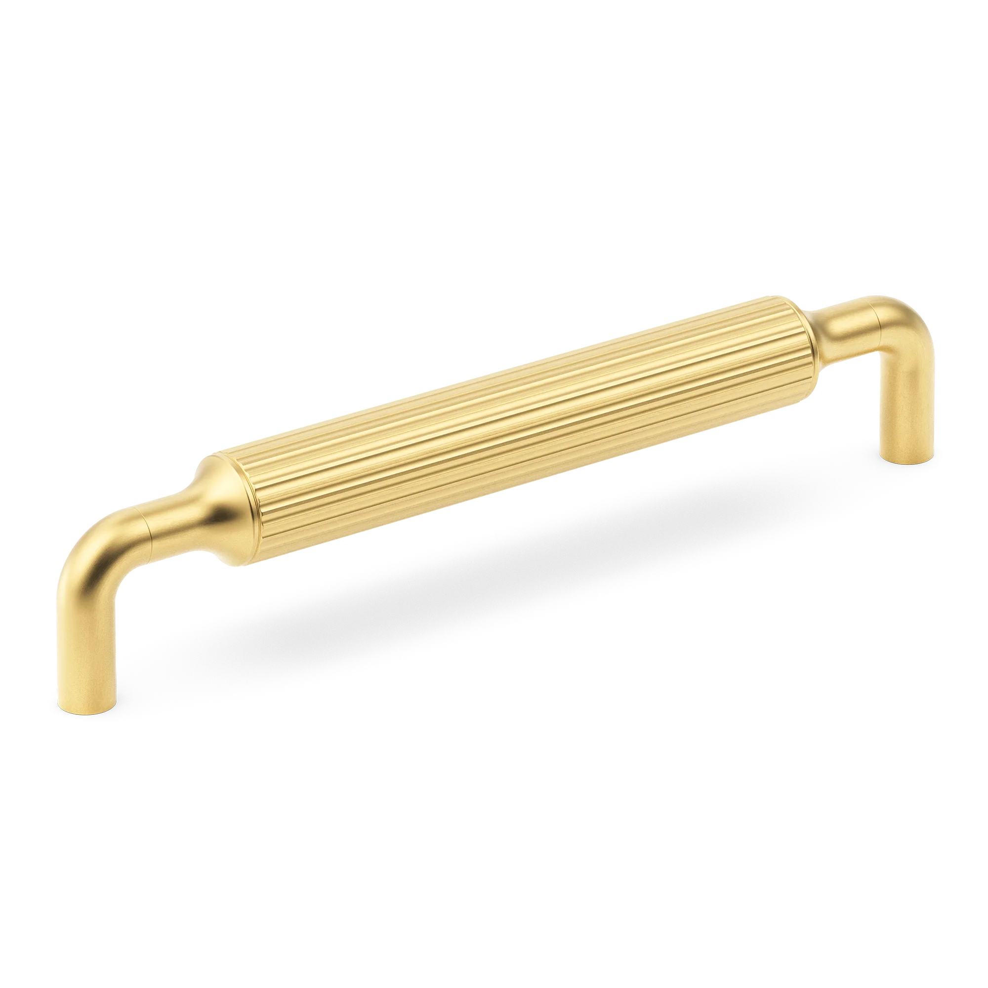 Armac Martin Barwick Ridged Cabinet Pull Handle in 128mm / Satin Brass Lacquered