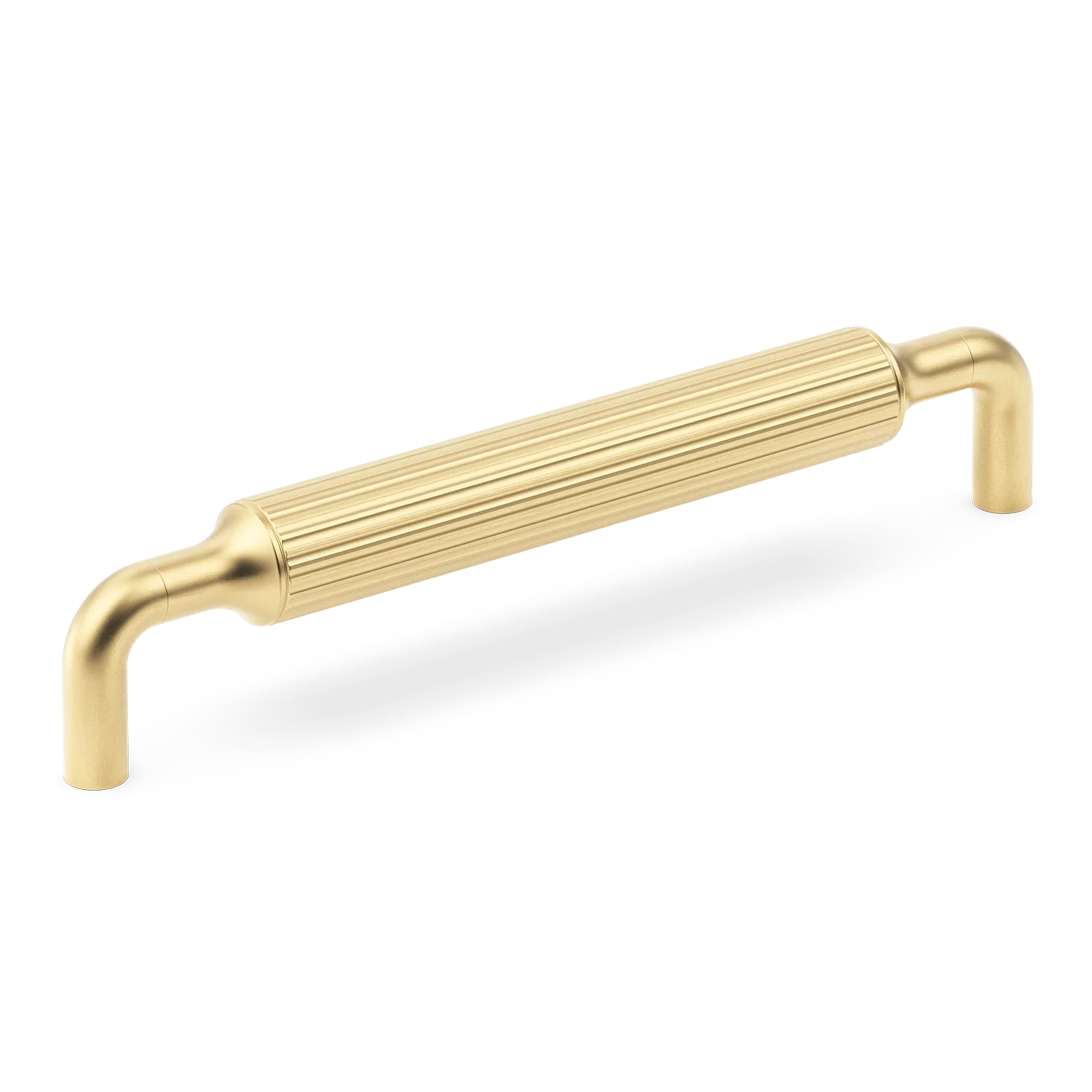 Armac Martin Barwick Ridged Cabinet Pull Handle in 128mm / Satin Brass Unlacquered