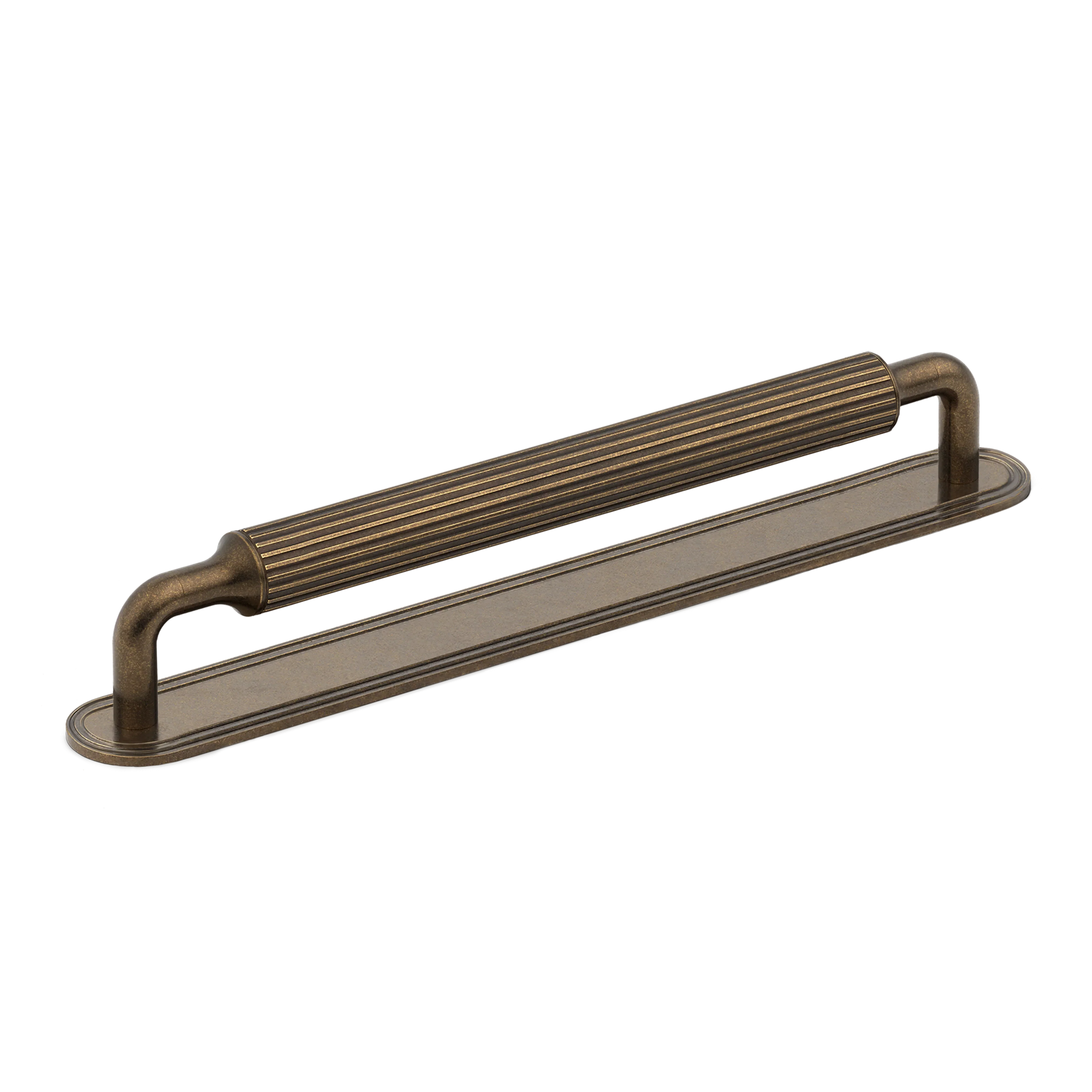 Armac Martin Barwick Slim Ridged Cabinet Pull Handle with Backplate in 96mm / Burnished Brass