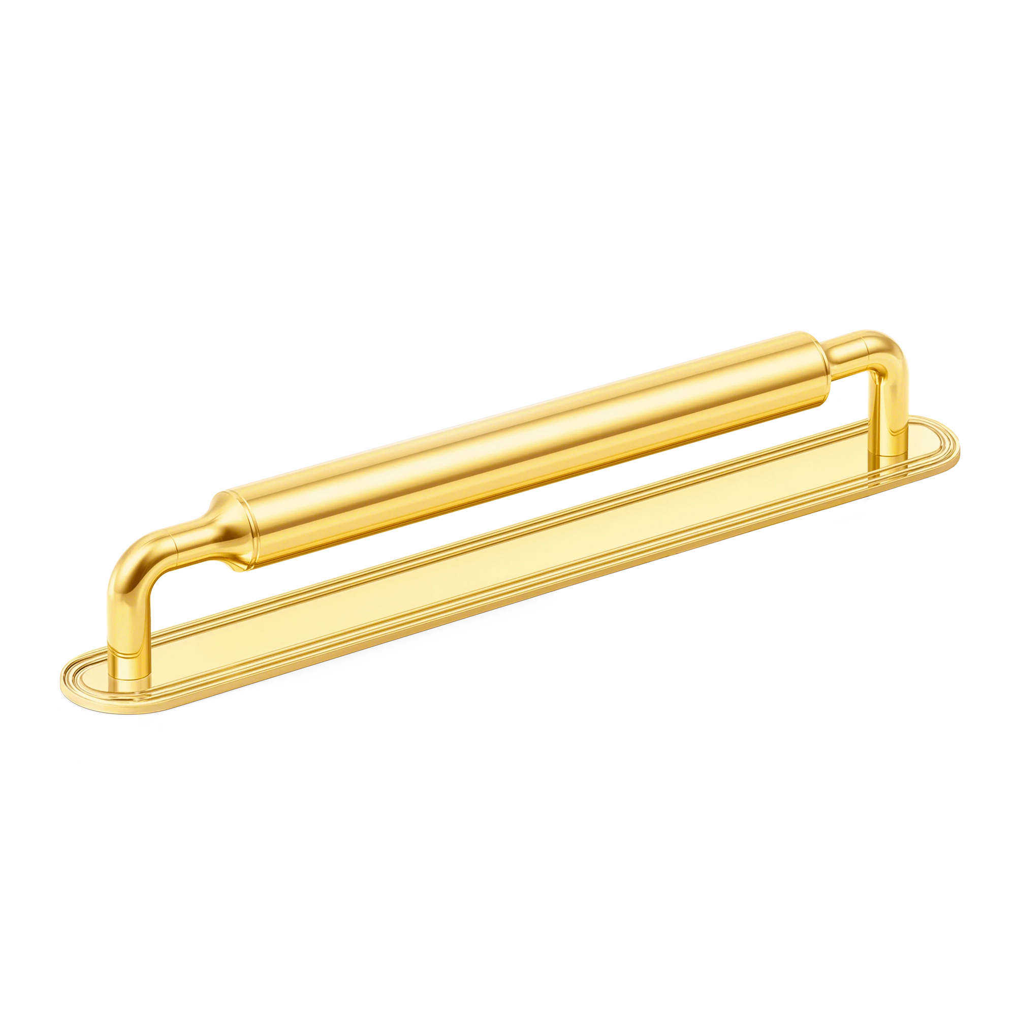 Armac Martin Barwick Slim Plain Cabinet Pull Handle with Backplate in 96mm / Polished Brass Lacquered