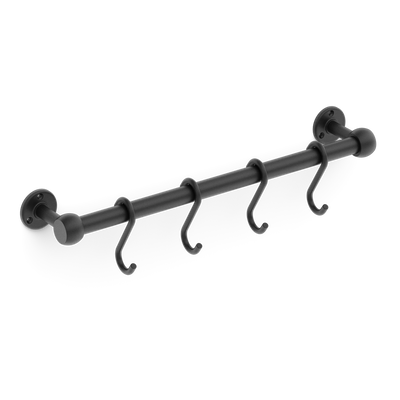 Armac Martin Cotswold Pot Rail & S Hooks in 500mm + 4 S Hooks / Matt Black Lacquered