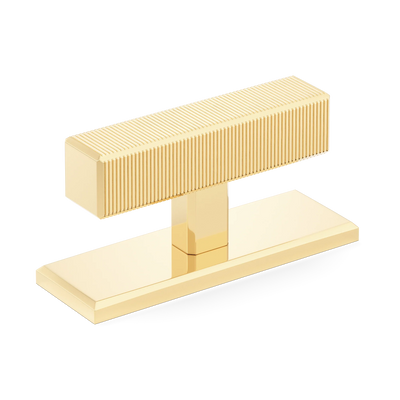 Armac Martin Digbeth Ridged T-bar Handle with Backplate in 67mm / Polished Brass Unlacquered