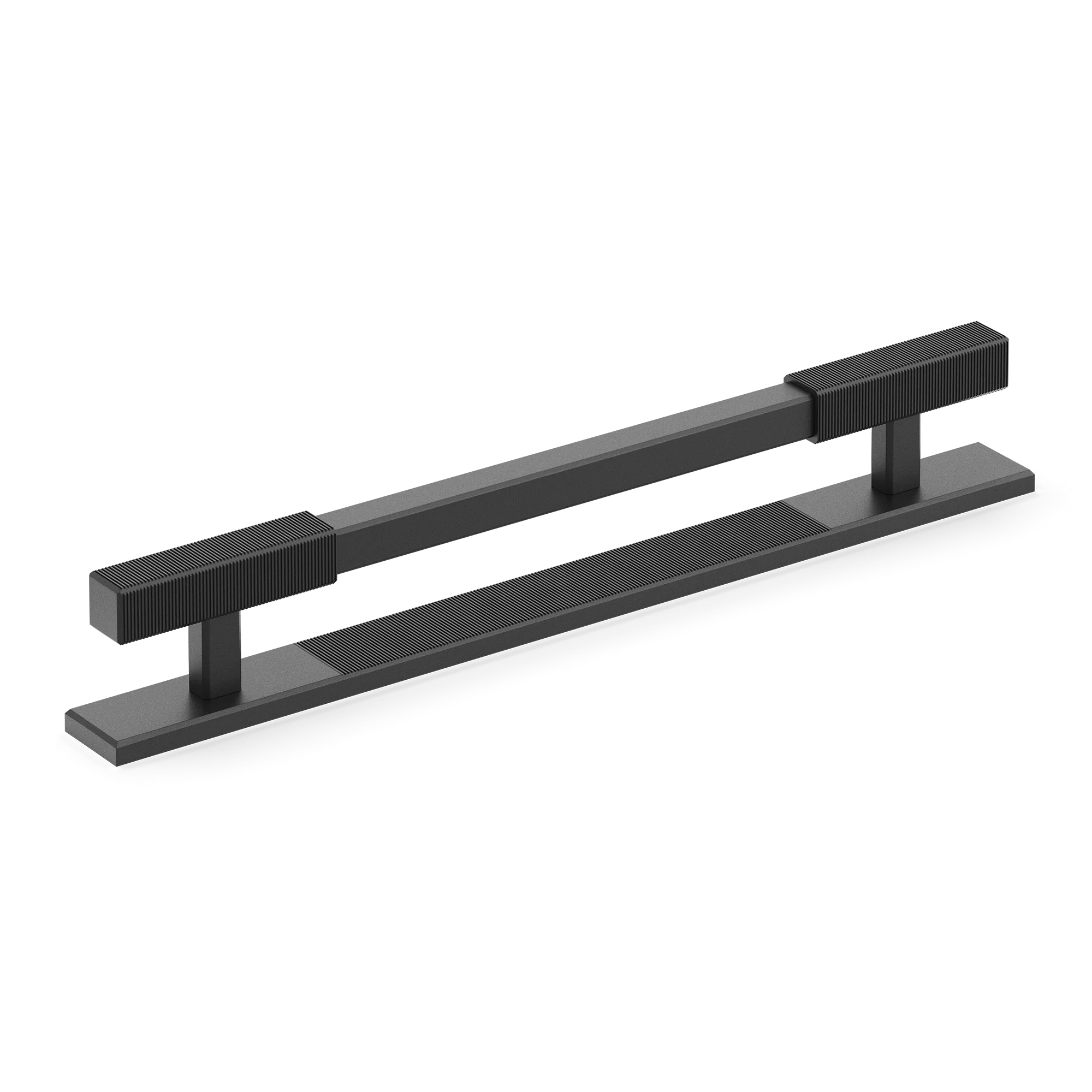 Armac Martin Digbeth Ridged Cabinet Handle with Backplate in 128mm / Matt Black Lacquered