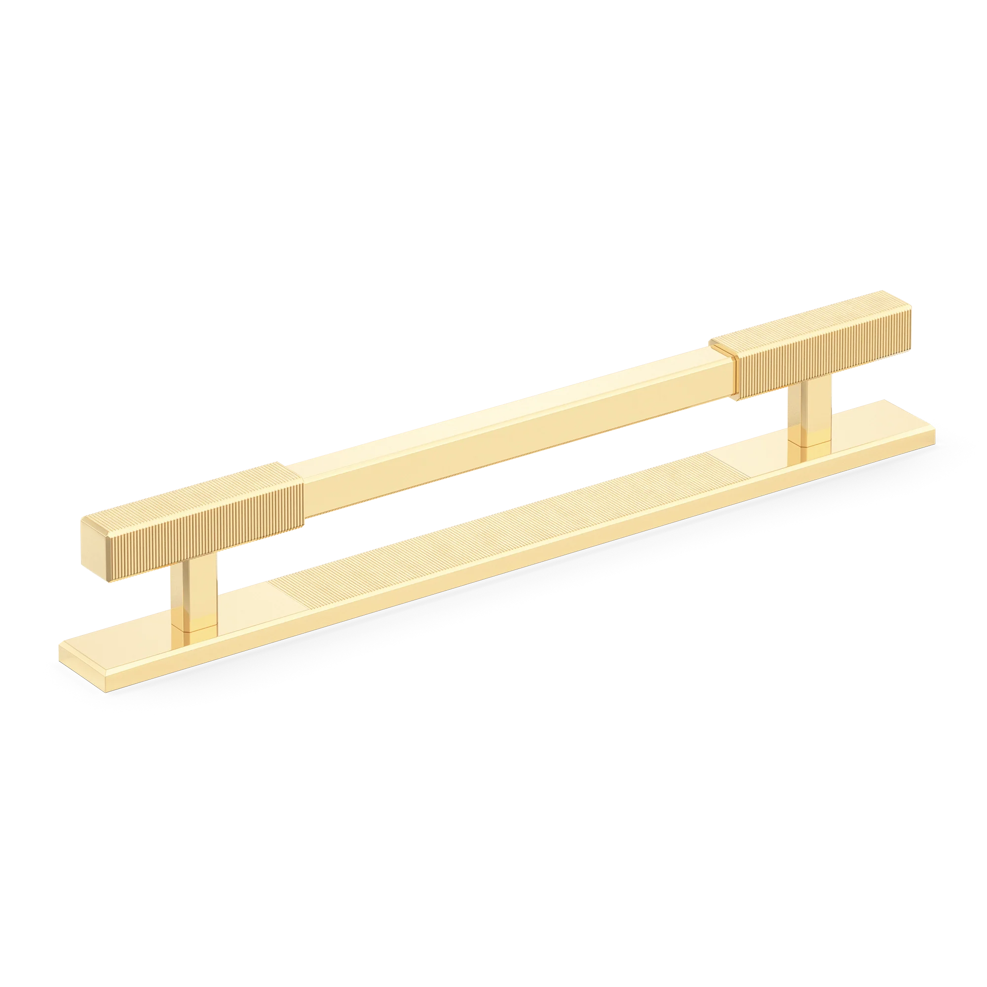 Armac Martin Digbeth Ridged Cabinet Handle with Backplate in 128mm / Polished Brass Unlacquered