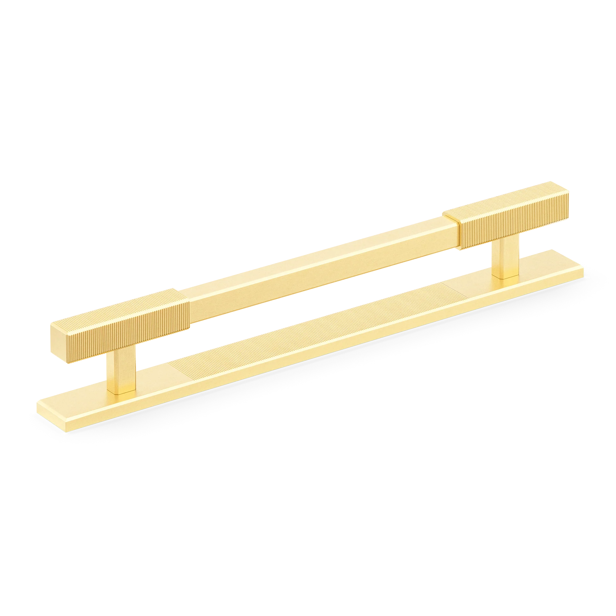 Armac Martin Digbeth Ridged Cabinet Handle with Backplate in 128mm / Satin Brass Lacquered