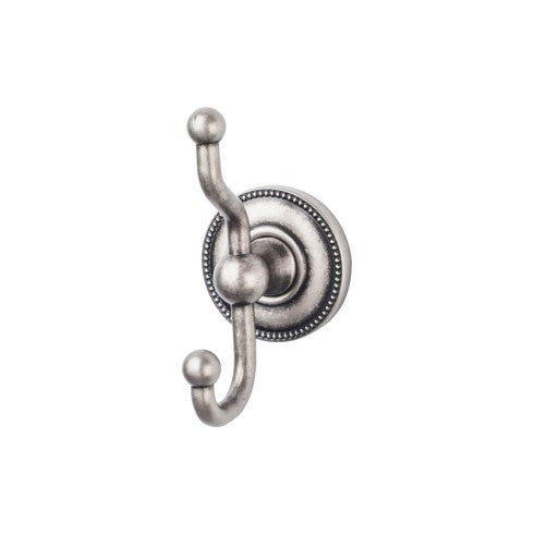 Top Knobs Edwardian Bath Double Hook, Beaded Backplate in Antique Pewter