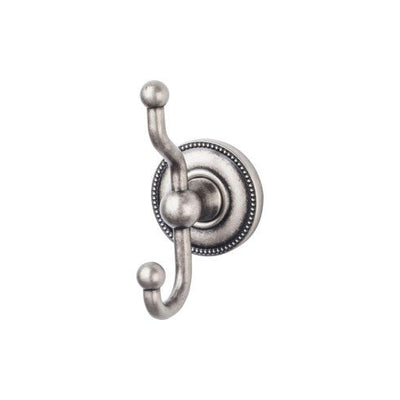 Top Knobs Edwardian Bath Double Hook, Beaded Backplate in Antique Pewter