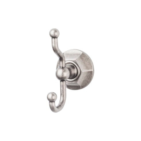 Top Knobs Edwardian Bath Double Hook, Hex Backplate in Antique Pewter