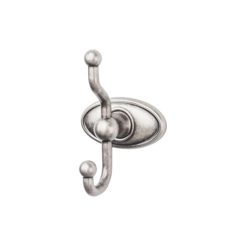 Top Knobs Edwardian Bath Double Hook, Oval Backplate in Antique Pewter