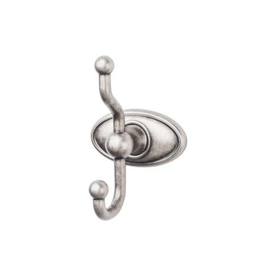 Top Knobs Edwardian Bath Double Hook, Oval Backplate in Antique Pewter