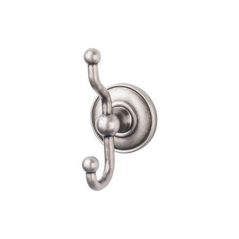 Top Knobs Edwardian Bath Double Hook, Plain Backplate in Antique Pewter